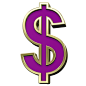 美元符号与金亮框字母集紫