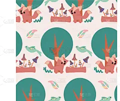 四方连续纹样,狐狸,木制,可爱的,纺织品,壁纸,现代,自然美,动物,复古