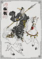【杨戬】
号清源妙道真君，乃是仙凡混血而生的独生子，师为玉鼎真人。相貌英武俊朗，头戴黑纱巾帻，身着淡黄袍配甲胄，凤眼威仪、显灵神通，执弓挟矢，善猎能战，潇洒不羁。 手持三尖两刃刀、座下携带一白犬，俗称哮天犬；有第三只眼，擅长七十二般变化。