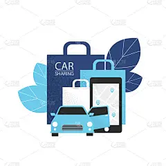 Carsharing concept. Rent car for shopping. Vector 
