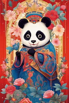 可爱京剧国潮熊猫插画