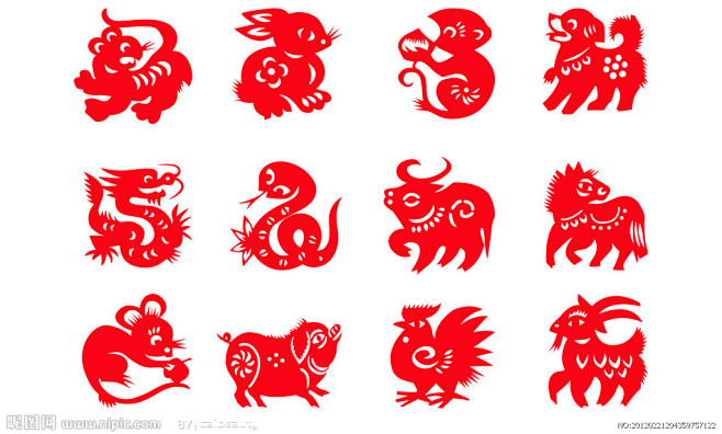 十二生肖 剪纸图案 动物图案 矢量矢量图...