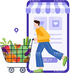 购物小人  - 源文件下载【酷图网】电商图,购物小人,超市,菜篮子,推车,购物车,购物,线上,外卖