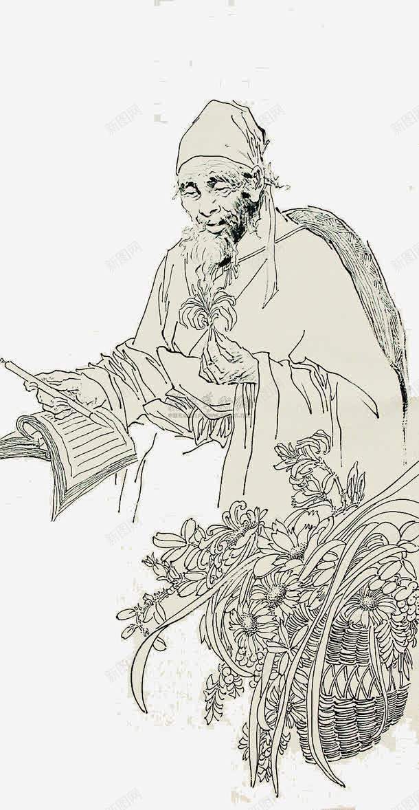 中国风素描李时珍图案设计图片