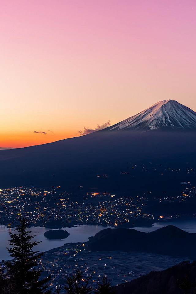 日落富士山美景