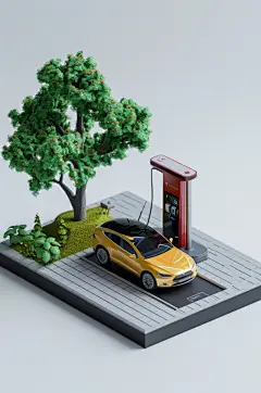 AI数字艺术3D立体新能源汽车节能环保插画模型