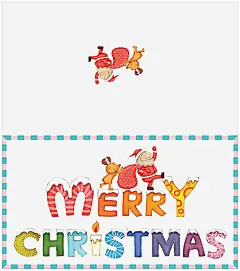 卡通手绘圣诞祝福卡片_新图网 https://ixintu.com 圣诞祝福卡片 彩色英文字母 圣诞老人 麋鹿 大礼包 彩色的边框