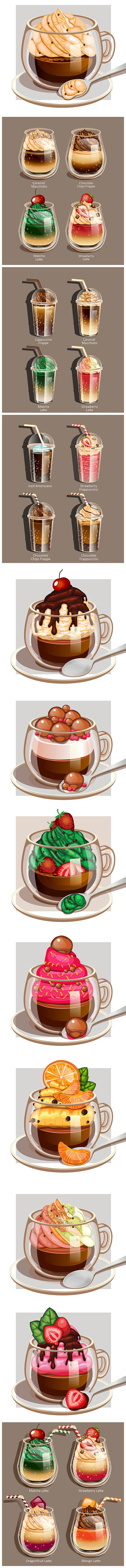 卡通手绘美食水果咖啡饮料冰激凌奶油甜品插...
