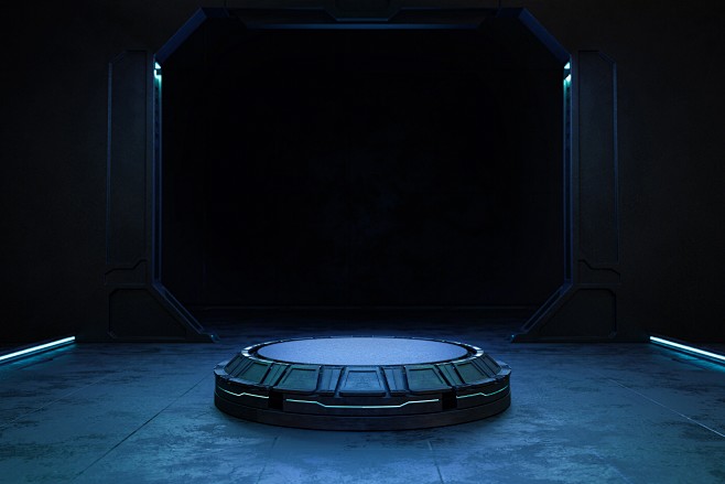 科幻机械大厅通道机械台暗色空场景图片