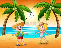 海滩,乐趣,儿女,草帽,自然美,海岸线,节日,夏天,户外,剪影