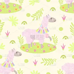 可爱的,美洲驼羊,仅一朵花,四方连续纹样,华丽的,野生动物,壁纸,哺乳纲,现代,自然美