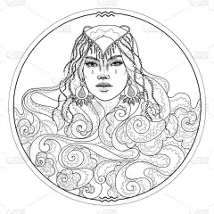 黑白相间的姑娘，头发像海浪似的海水瓶座