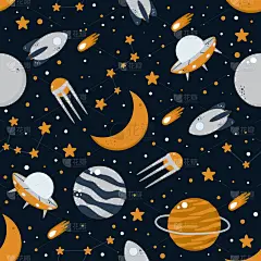 行星,月球,四方连续纹样,火箭,可爱的,太空船,壁纸,模板,不明飞行物,装饰物