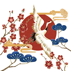 仙鹤祥云梅花中国风春节元素免抠高清_PNG：