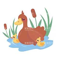 鸭妈妈带小鸭子  - 源文件下载【酷图网】鸭妈妈,小鸭子,卡通,小动物,家禽