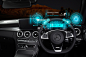Mercedes-Benz C Class Coupé: Virtual Reality : I worked with Sinister Studio to develop a graphic and title treatment for the Head Up Display for the new Mercedes-Benz C class Virtual Reality experience. App download available soon. All 3D, 360 and shot f