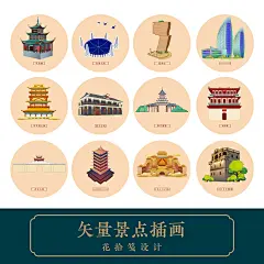 国潮甘肃西藏贵州广东广西城市景点标志性建筑插画设计辅助图形ai-淘宝网