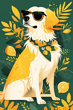 AI数字艺术猫咪狗狗植物扁平化插画-众图网