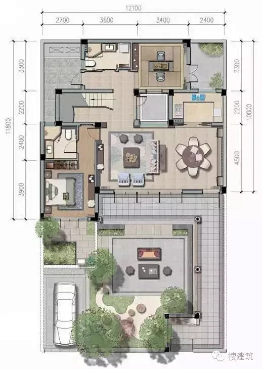 绿城_建筑设计_花瓣_采集小别墅时代来了，绿城创新98-210㎡有庭院户型，宋卫平的又一“江南名园”1486-花瓣网