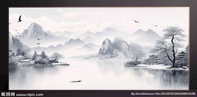山水画 水墨山水画 新中式装饰画 新中式...