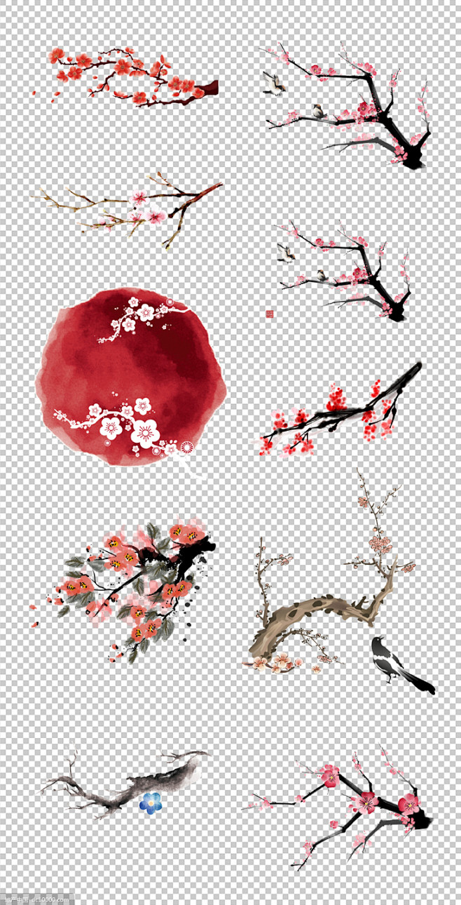 源文件-梅花国画 水墨梅花 山水画 红梅...