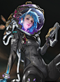 General 1920x2592 artwork women science fiction science fiction women blue hair weapon girls with guns Futuristic Weapons looking at viewer dark background pink lipstick Vergil Hoo gun