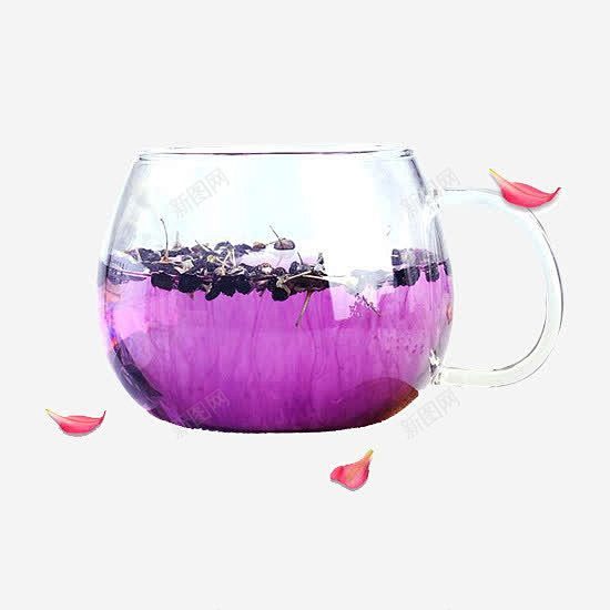 黑枸杞泡茶高清素材 紫色茶水 花瓣 透明...