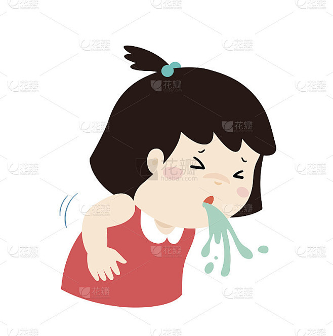 生病的女孩呕吐卡通载体。