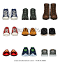 Vector Set of Cartoon Color Shoes Items. Front View Collection