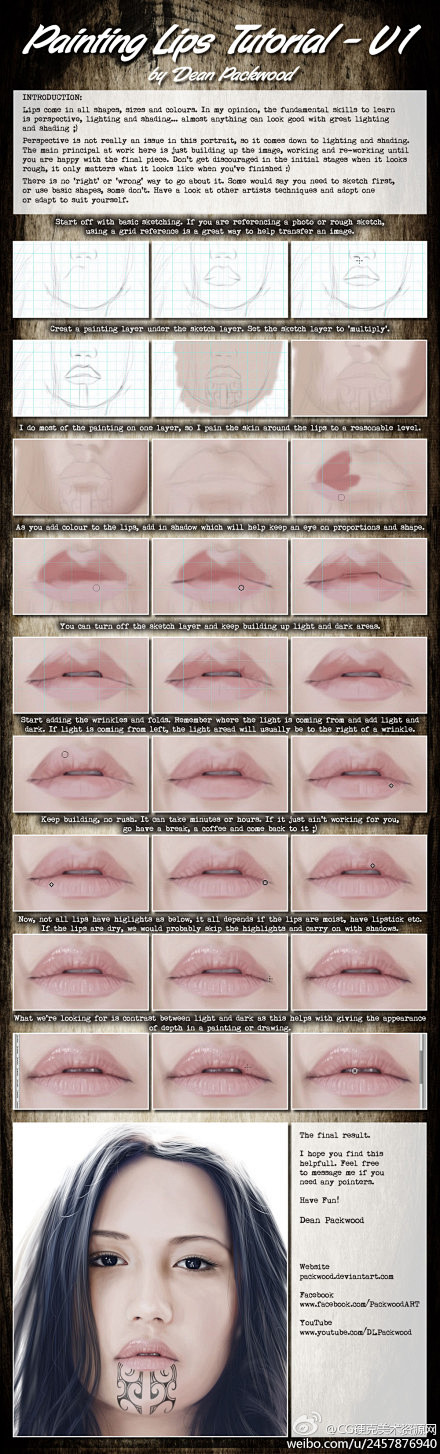 #CG硬克美术资源#一张嘴唇过程图，很美...