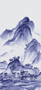 中式 山水 树 房屋 凉亭 建筑    小图 壁画 壁纸 墙画 背景墙 电视背景 床头背景 卧室 酒店