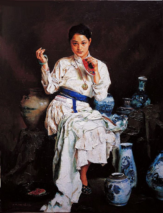 油画肖像画作品明星周迅欣赏