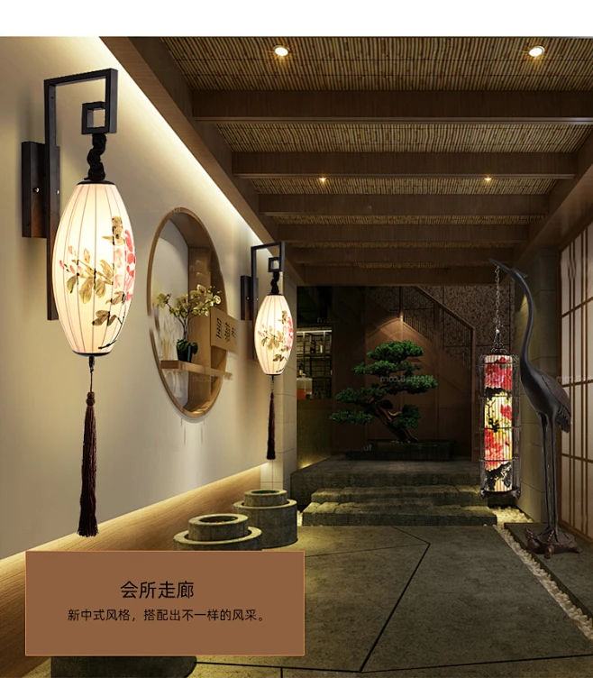 新中式复古壁灯客厅酒店餐厅会所过道壁灯禅意装饰布艺灯具中国风-淘宝网-花瓣网