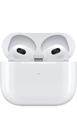 AirPods (3rd generation) : AirPods (3rd generation). Personalized Spatial Audio, Adaptive EQ, longer battery life, and sweat and water resistance.