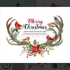 INS手绘圣诞节绿植松果鸟儿圣诞树麋鹿鹿角雪人 插画设计矢量素材-淘宝网