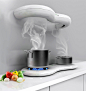 EEH-Ventilator & Gas Stove : I can’t help but notice how sterile this conceptual cooking range looks in white; a color that easily soils in the manic frenzy of cooking! However I totally love the induction cooking plate and gas burner combo, with matc