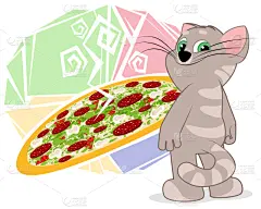 比萨饼,可爱的,意大利腊肠,灰色,食品,猫科动物,西红柿,动物,人的眼睛,三维图形