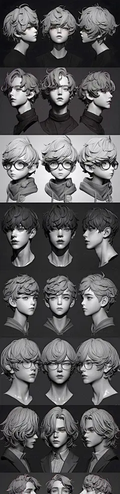 AI卡通动漫男头像三视图 人物头像概念插画临摹素材 解剖结构-淘宝网