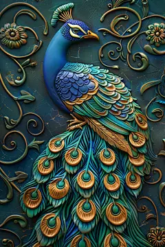 立体孔雀浮雕装饰背景