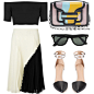 A fashion look from April 2014 featuring black shirt, midi skirt and colorblock shoes. Browse and shop related looks.