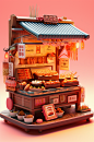 AI数字艺术餐饮美食店铺小场景模型