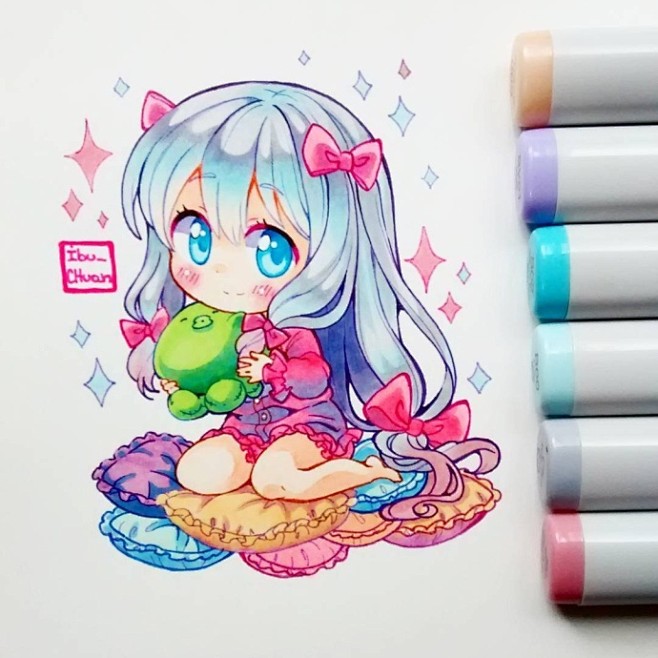 #飞乐鸟分享# 马克笔手绘动漫少女，是吃...