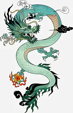 国潮手绘五爪青龙