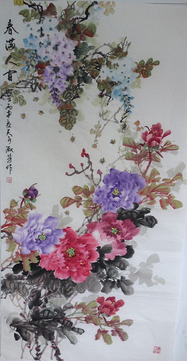 牡丹画国画竖手绘字画真迹客厅挂画办公室玄关洛阳牡丹名家作品淘宝网