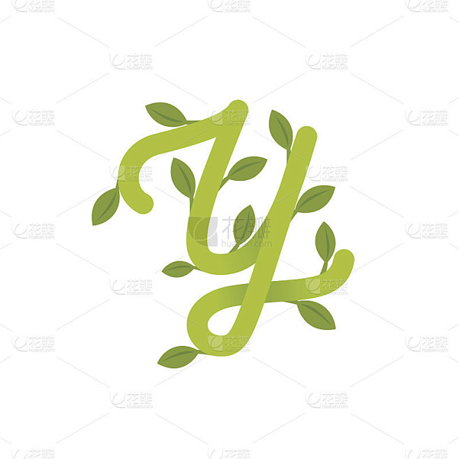 带有绿色叶子的字母Y图标。
