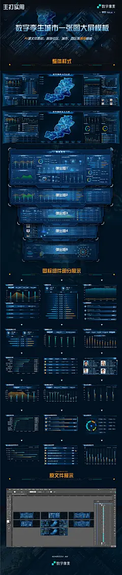 #Web模板# 可视化大屏大数据科技感驾驶舱组件管理系统网站web ui界面设计fig源文件模板-花瓣网