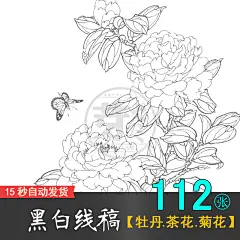 牡丹茶花菊花花卉植物线稿 SAI上色水彩手绘 绘画插画素材XD006-淘宝网