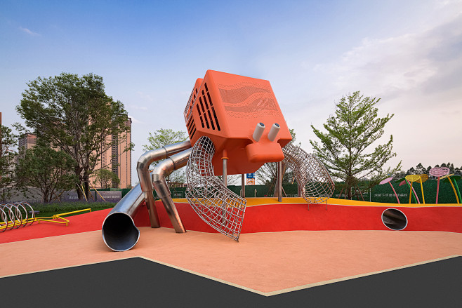 儿童游乐场地 大型玩具设施 沙坑 滑梯 秋千 廊架 植物种植 景观设计