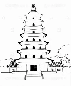 中国陕西西安地标建筑大雁塔古代建筑线稿高清模板免费下载-趣麦麦图