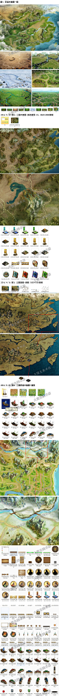中国风俯视斜45度角手绘武侠三国古代城池建筑大地图游戏美术素材
